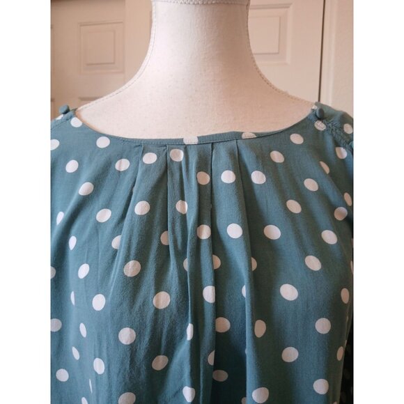 Maeve By Anthropologie Braxton Polka Dot Flutter Sleeve Blouse Small Teal White‎ - Picture 7 of 15